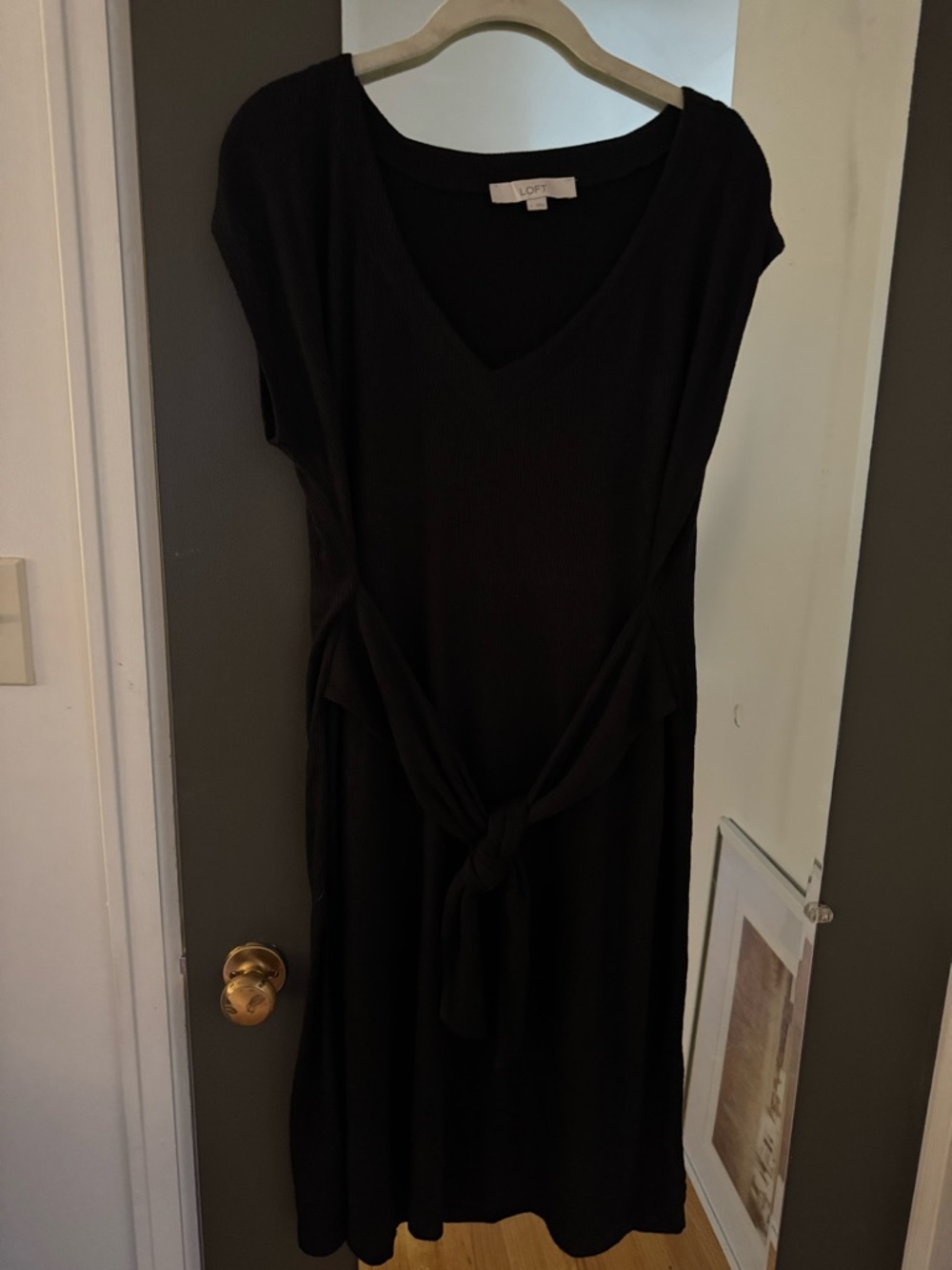 LOFT Black Tie-Front V-Neck Midi Dress size large